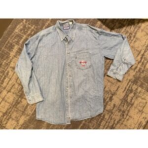 Hard Rock Cafe Berlin Mens Denim Shirt Light Wash Embroidered Logo Long Sleeve L